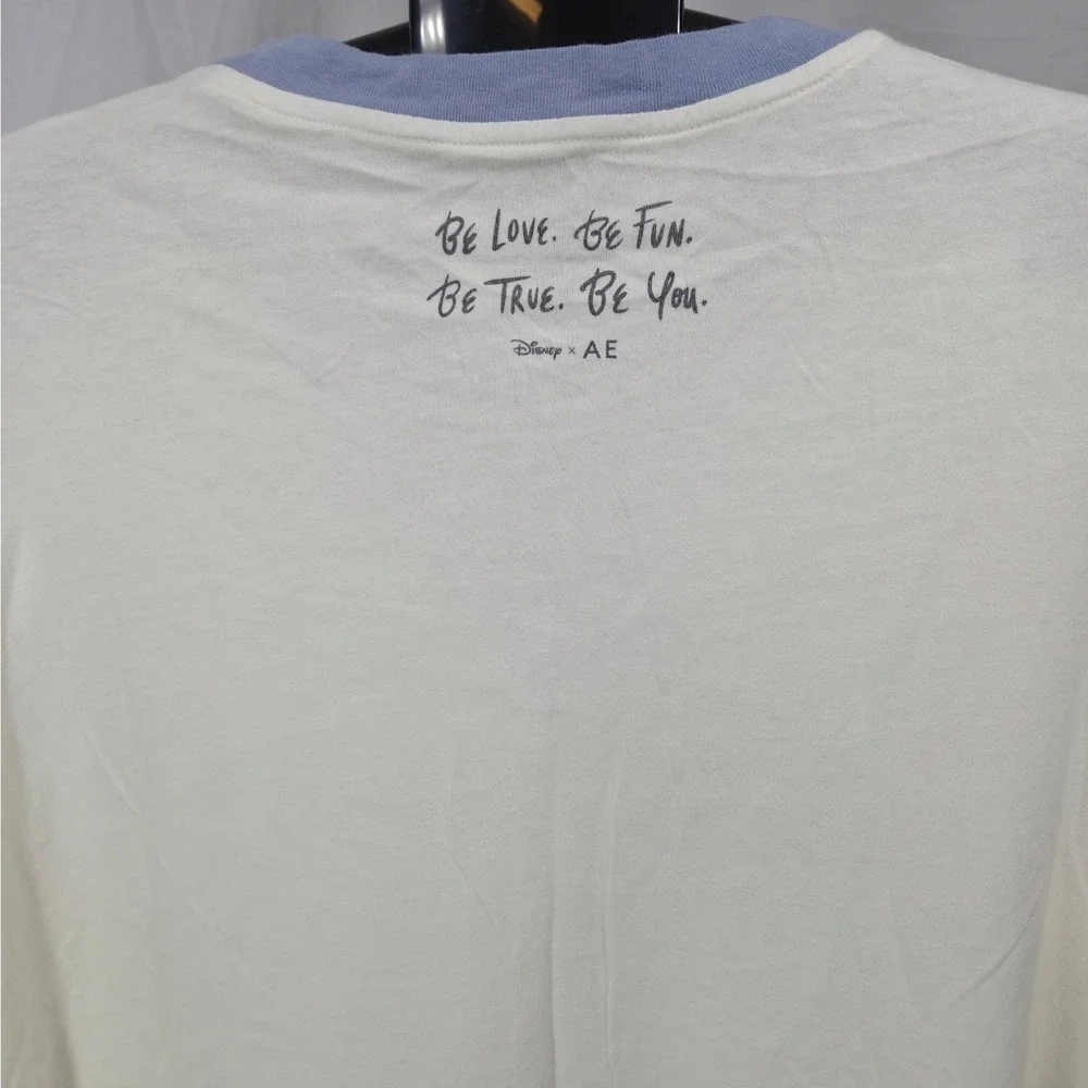 American Eagle Disney Mickey Mouse‎ Graphic Ringer Tee Cream Blue XL